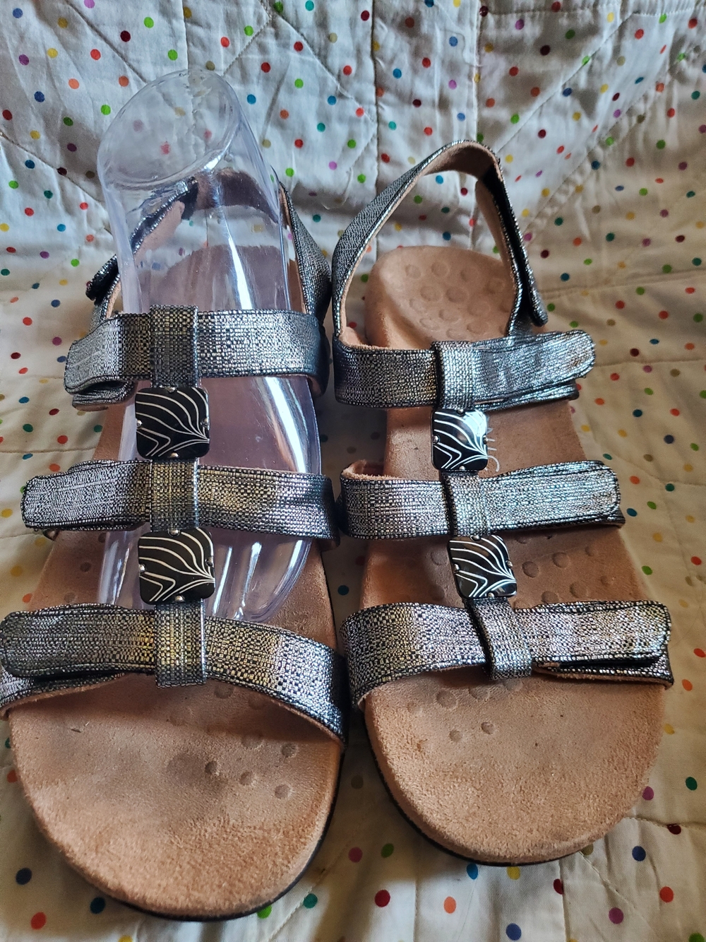 Vionic Amber Metallic Silver Women's Multi-Strap Comfort Sandals